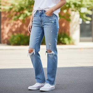 Abercrombie & Fitch Distressed Light Blue Mid Rise Boyfriend Jeans